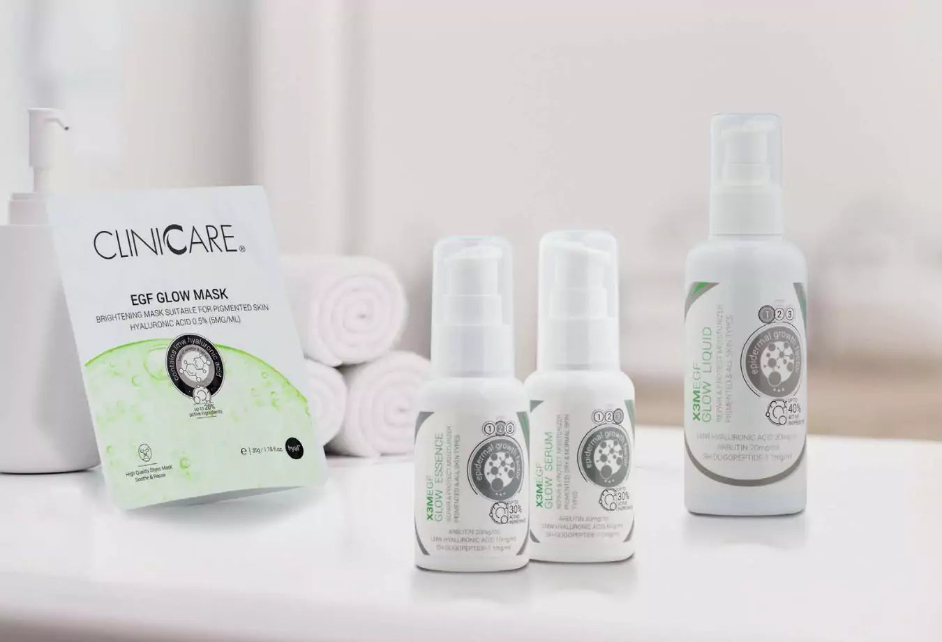 Glow serien - tre flakser og sheet mask 
